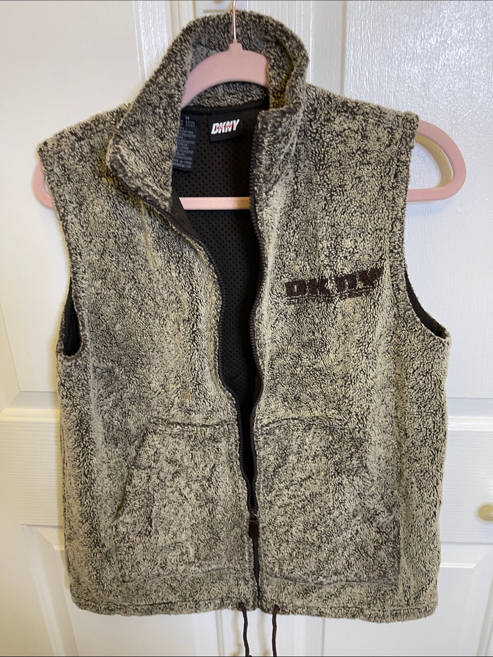 DKNY Active Sherpa Black and Brown Active Mesh-Lined Vest with Black Logo